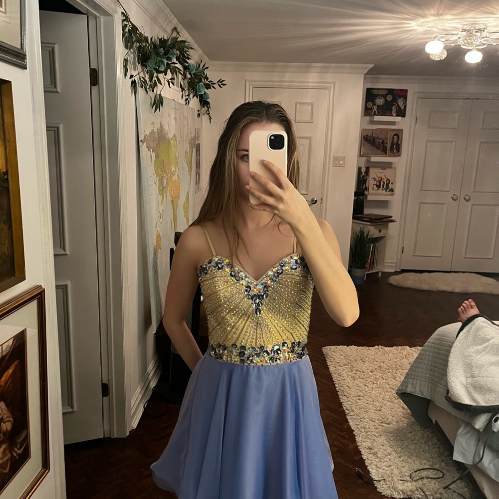 Chic Beaded Gold and Blue Gown